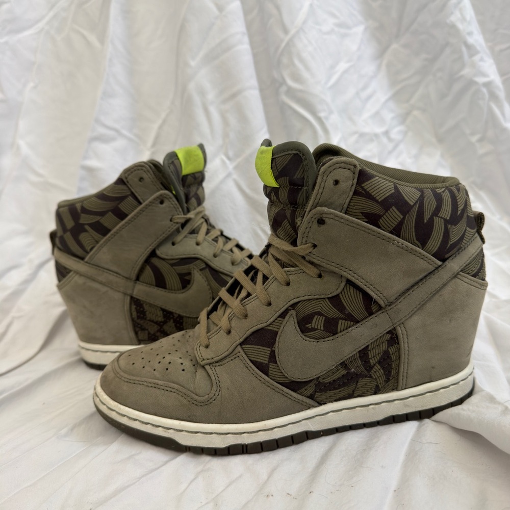 Nike Olive and Brown Nike Sky Hi Wedge Sneaker